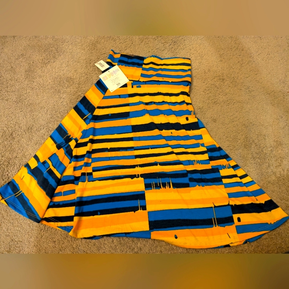 NWT Lularoe Azure Skirt XS Yellow Blue Orange